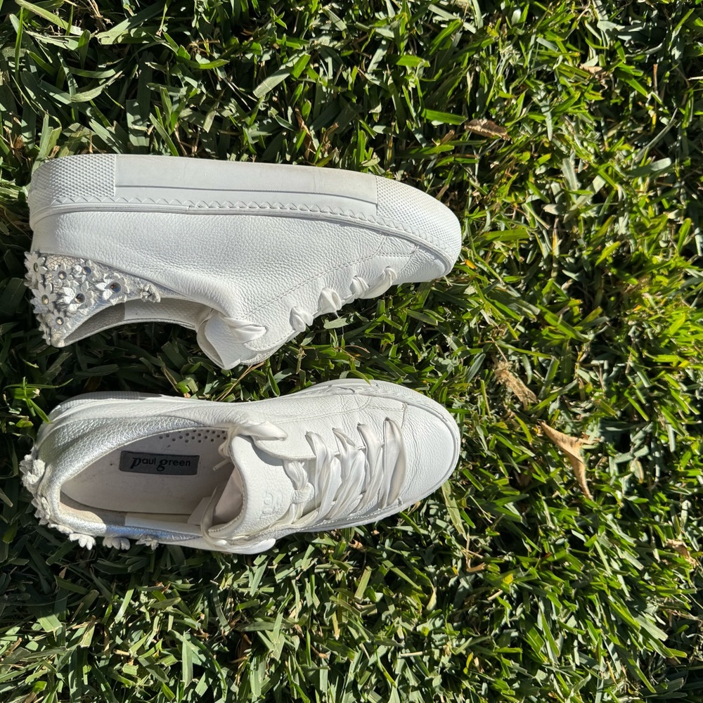 PAUL GREEN White Leather sneakers floral detail on back size US 5.5 - Picture 9 of 13